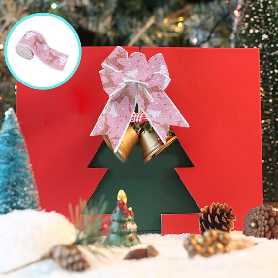 PATLOLLAV Reindeer Wired Ribbon,Christmas Gold Thread Plush Edge Ribbon,78.7 inch Pink Christmas Burlap Ribbon for Tree Decoration, Bows Making,Wreath,Gift Wrapping,Home Decor,Garland,Crafts