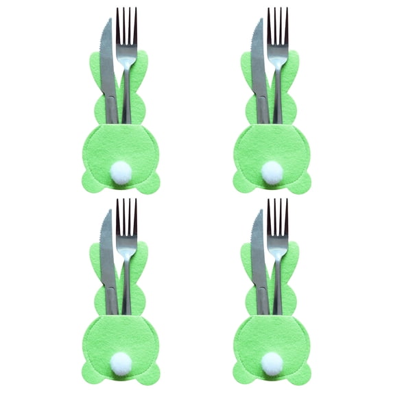 PATLOLLAV A Set of 4 Pcs Easter Bunny Utensil Cutlery Holders Pouch Bags Felt Silverware Holder Bag ,Utensil Sleeve for Knife Forks Easter Table Decoration Wedding Birthday Party Green