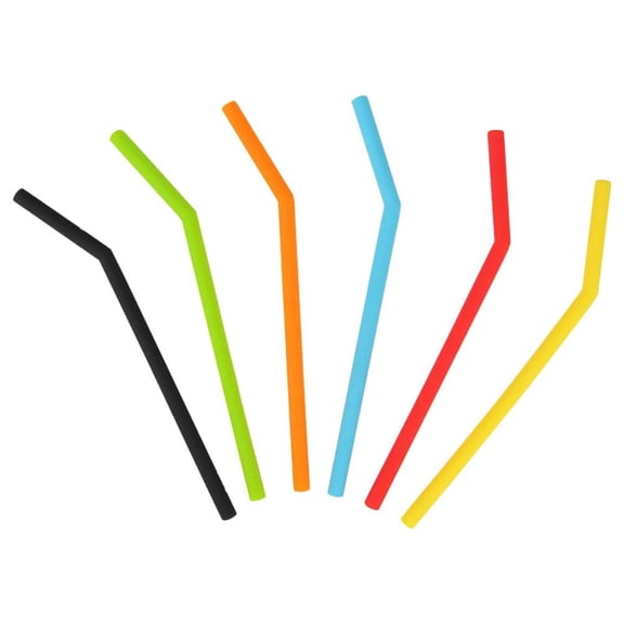 PATLOLLAV Silicones Straws Set, 6Pcs Reusable Soft Multipurpose Silicones Straws Colorful Curved Tube for Juices Milk