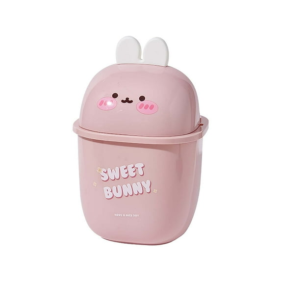PATLOLLAV Small Trash Can with Lid Cute Bunnny Mini Trash can 0.4 Gallons Desktop Garbage Can for Desktop, Bedroom, Offices, Waste Basket for Dressing Table