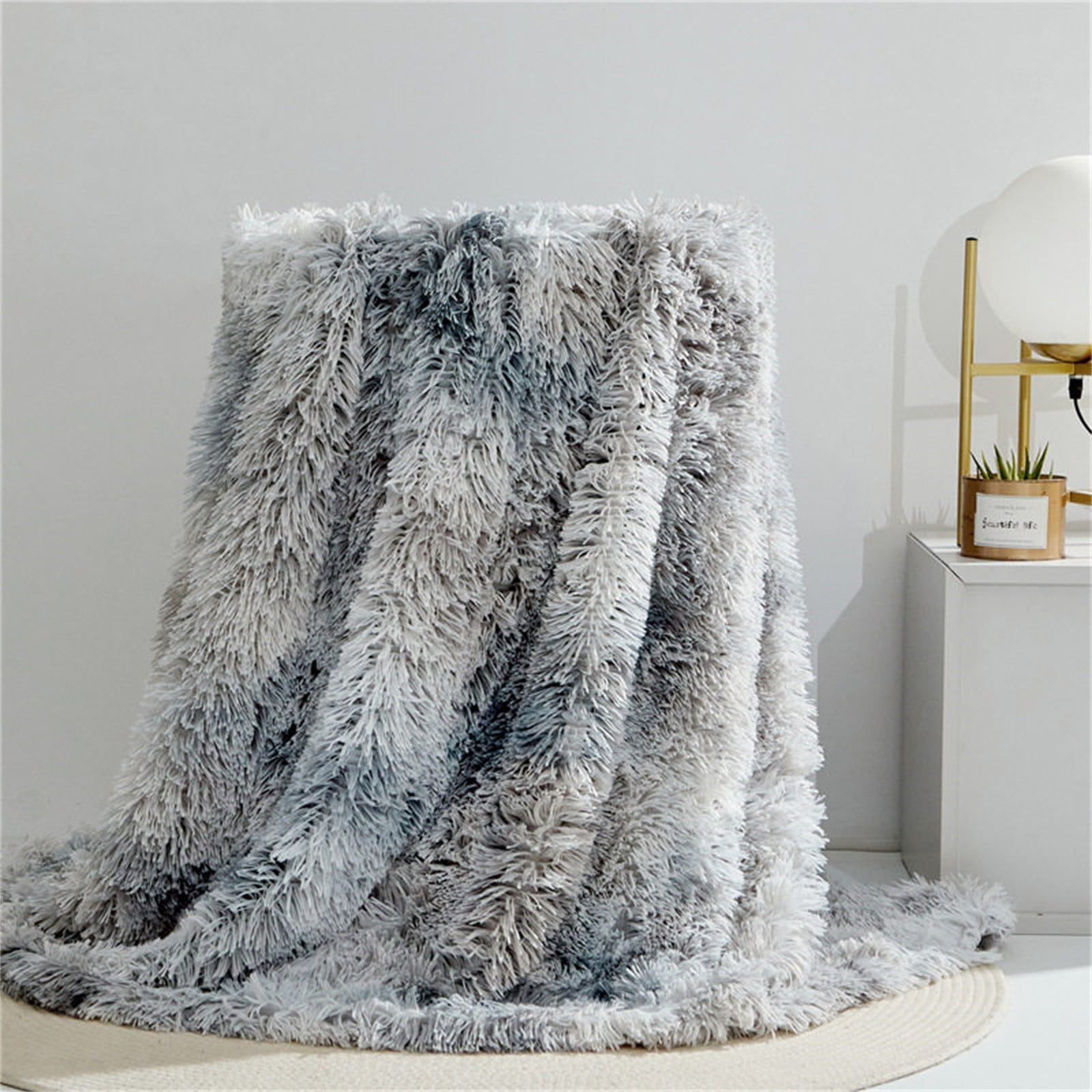 PATLOLLAV Soft Fuzzy Faux Fur Throw Blanket Grey, Cozy Plush Sherpa ...