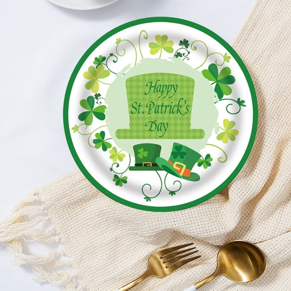 PATLOLLAV St. Patrick's Day Themed Decorative Plates,St.Patrick's Day Supplies Shamrocks Disposable Paper Plates For Holiday Party Decorations