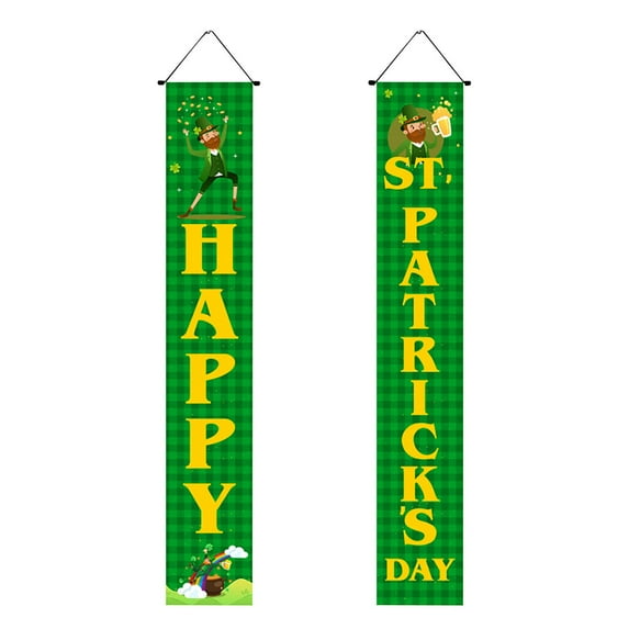 PATLOLLAV St Patricks Day Porch Decorations, Saint Shamrock Porch Sign Leprechaun Decor, Hanging Banners Decorations for Front Door Outside Yard Garden Party Supplies