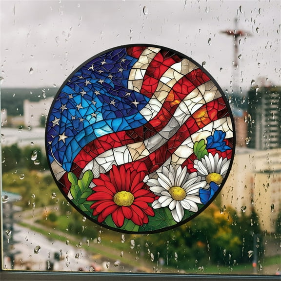 PATLOLLAV Stained Glass Effect 4th of July Window Clings Patriotic Window Decals Eagle Suncatcher Stickers for Memorial Day Independence Day American Flag Stickers Red Blue White Decoration, 10 Inch