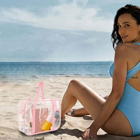 PATLOLLAV Summer Beach Storage Bag,Clear Beach Handheld Bag,Clear Bags Stadium Approved,See Through Tote Bag+Shoulder Strap Large Transparent Bag,Summer Supplies