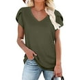 thumbnail image 1 of PATLOLLAV Summer Savings Ladies Tops Casual Petal Sleeve Short Sleeve V-Neck Solid Blouses, 1 of 6