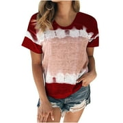 PATLOLLAV Summer Ladies Tops Womens Loose Blouse Tiy-Dye Print Round Neck Tshirt Print Tops