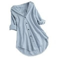 thumbnail image 1 of PATLOLLAV Summer Womens Ladies Stripe Long Sleeve Turn-Down Collar Button Loose Top Shirts, 1 of 5