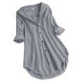 thumbnail image 1 of PATLOLLAV Summer Womens Ladies Stripe Long Sleeve Turn-Down Collar Button Loose Top Shirts, 1 of 5