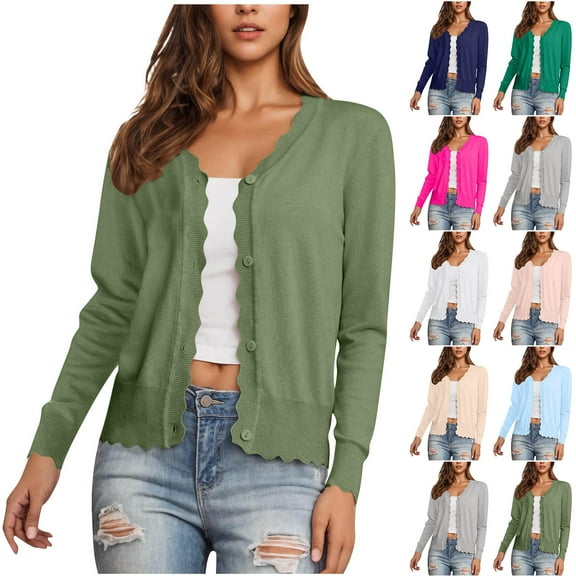 Otvok Women's Long Sleeve V-Neck Button Down Cardigan Knit Shrugs Sweater