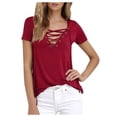 thumbnail image 1 of PATLOLLAV Summer Womens Tops Ladies V Neck Short Sleeve Casual Tunic Beach Solid T-shirt, 1 of 5