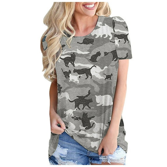 PATLOLLAV Summer Tops,Women Socket Camouflage Print O-Neck Short Sleeve Shorts Leisure Tops