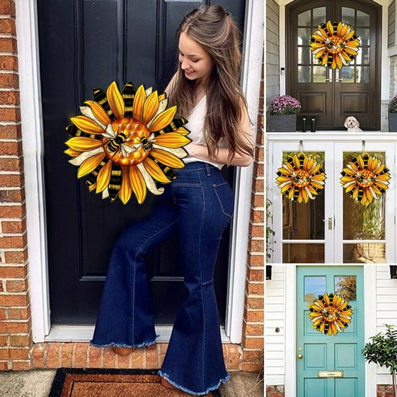 PATLOLLAV Sunflower Welcome Wood Door Hanger Wooden Flower Sign with Hook and Rope ,Inspirational Wall Porch Art Summer Fall Front Door Wreath Hanging for Bedroom Indoor Kitchen Home Decor Small