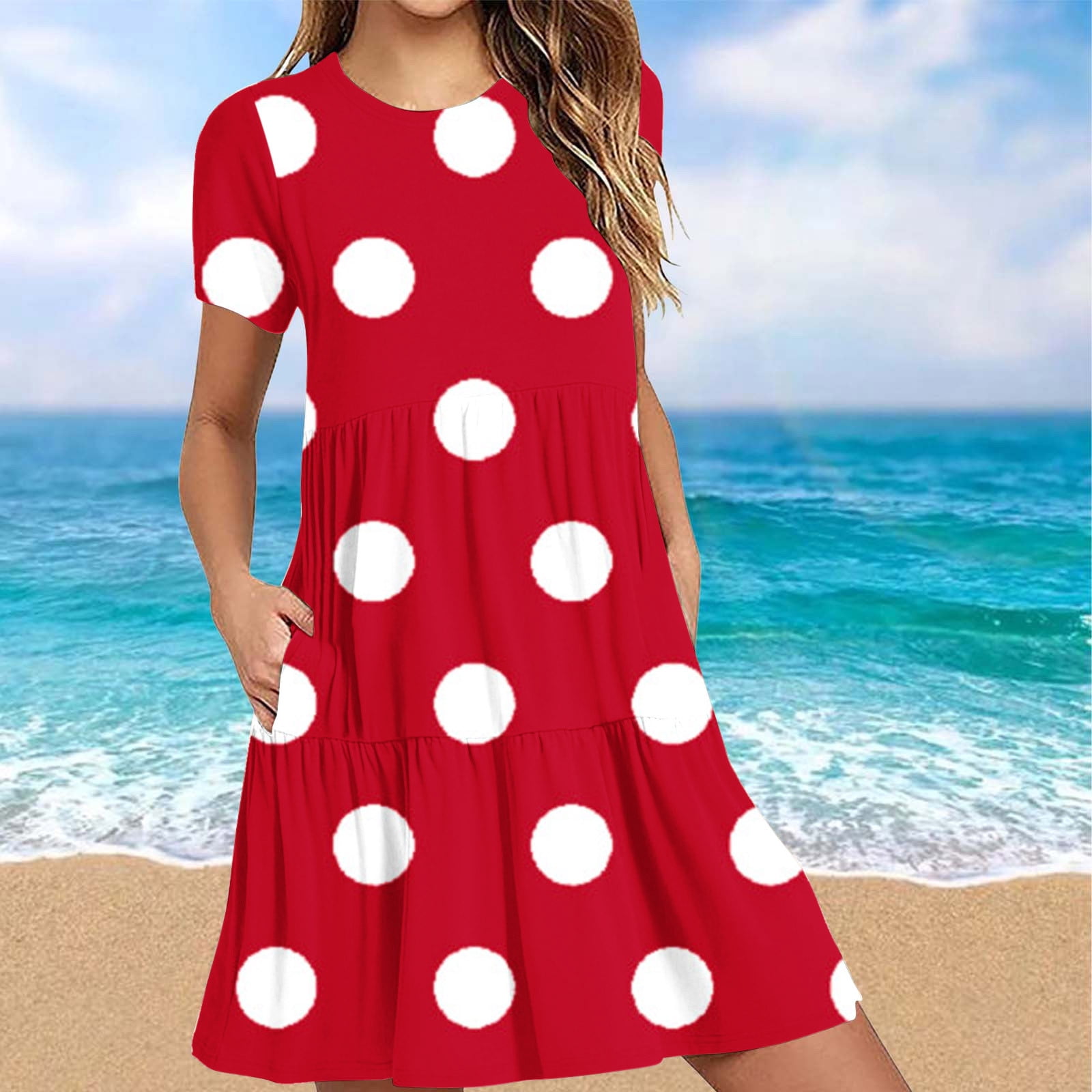 PATLOLLAV T Shirt Dress for Women's Summer Casual Short Sleeve Tiered Mini Dresses with Pockets