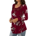 thumbnail image 1 of PATLOLLAV T-Shirt for Women 2022,Women's Loose Long Sleeve Print Tunic Tops Lace Panel Pleated T-Shirts Blouses, 1 of 6