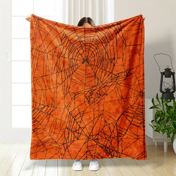 PATLOLLAV Throw Blanket,Halloween Background Blanket,Spiderwebs Pumpkin Decorative Soft Warm Cozy Flannel Plush Throws Blankets for Baby Toddler,51.18x59.05inch