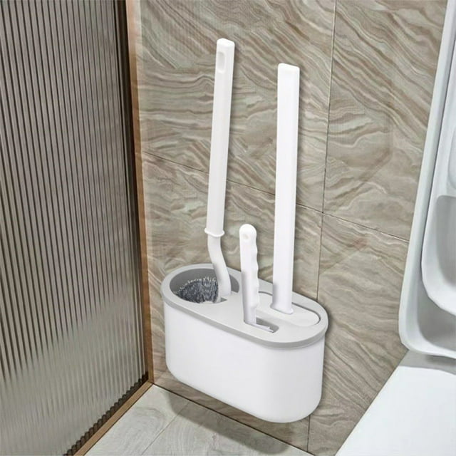 PATLOLLAV Toilet Bowl Cleaner Brush，Silicone Toilet Brush Scrubber with Brush Bristles Holder Set, Ventilation Slots Base Quick Drying Wall Mounting with No-Slip Long Handle for Bathroom