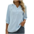 thumbnail image 1 of PATLOLLAV Tops for Women,Woman Chiffon V-Neck Buttons Solid Color Pullover 3/4 Sleeve Blouse Tops, 1 of 6