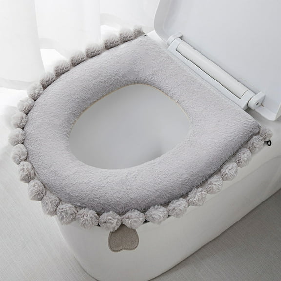 PATLOLLAV Universal Toilet Seat Cushion with Mini Ball Edge,Toilet Lid Cover,Fur Wool Toilet Seat Cushion Soft Warm Toilet Seat Pad for Bathroom,Warm Version Washable Toilet Seat Cushion