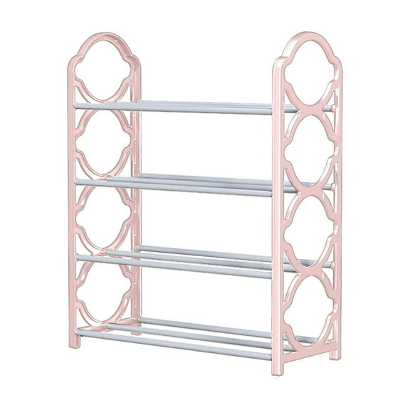 PATLOLLAV Upgrade 4-Tier Small Shoe Rack, Metal Stackable Kids Shoe Shelf Storage Shoe Stand Organizer for Closet Entryway Hallway for Shoes Pink