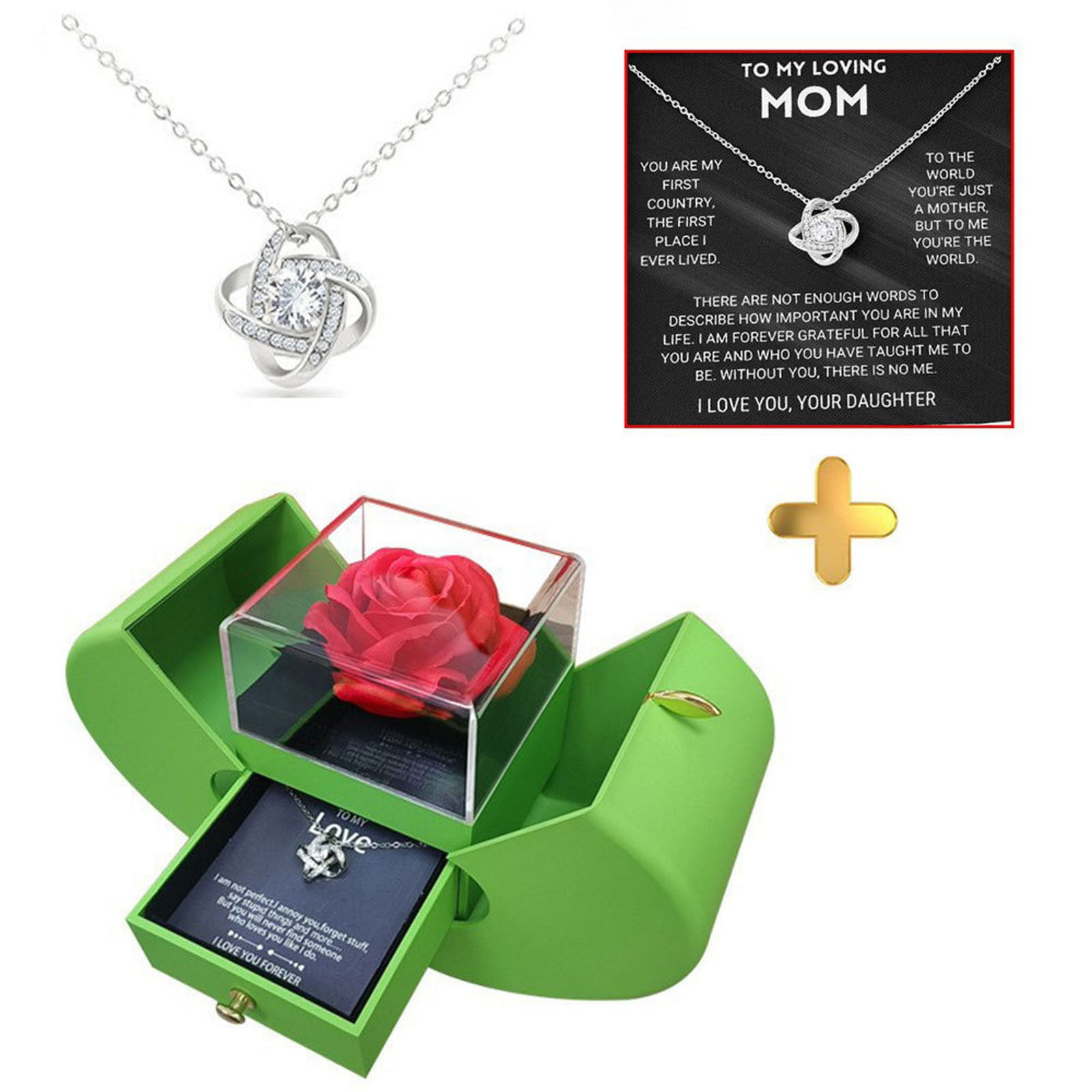Poetry Chess Preserved Real Rose Silver Necklace - Eternal Flower Jewelry Gift For Women, Mom, Wife, In Gift Box