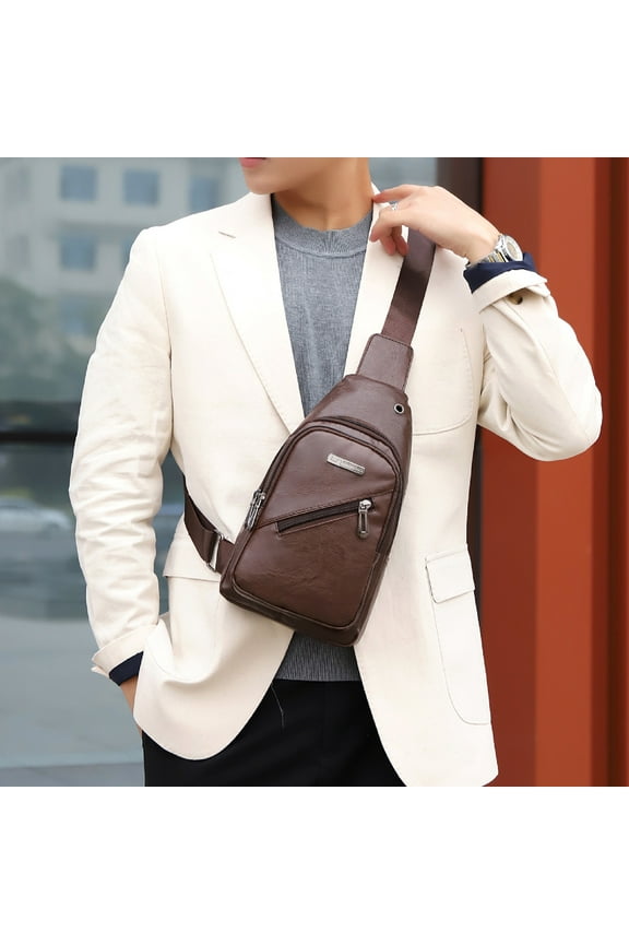 Waterproof Faux Leather Chest Bag,Crossbody Sling Bag with Wear Headphone Jack,Chest Bag Daypack Fanny Pack Cross Body Bag for Outdoors Hiking Traveling Climbing Camping Walking