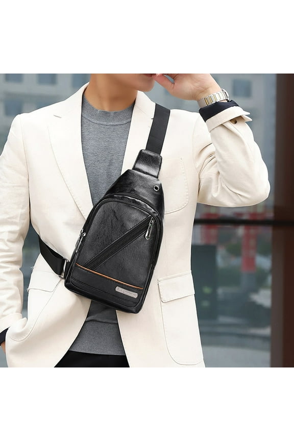 Waterproof Faux Leather Chest Bag,Crossbody Sling Bag with Wear Headphone Jack,Chest Bag Daypack Fanny Pack Cross Body Bag for Outdoors Hiking Traveling Climbing Camping Walking