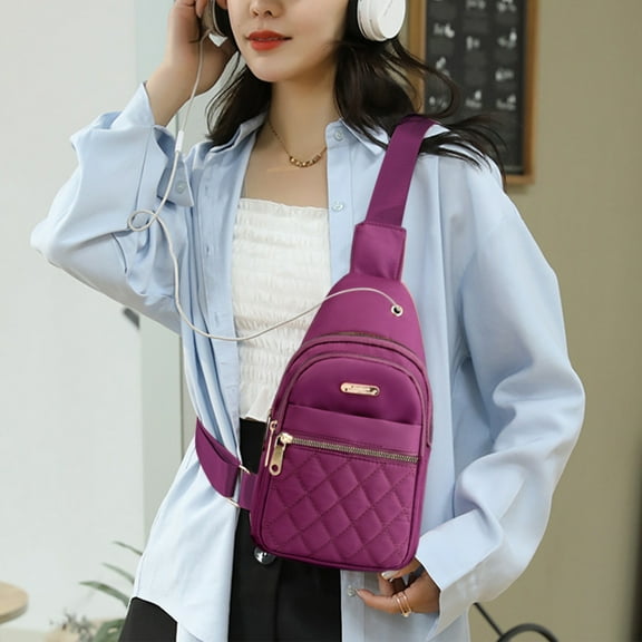 PATLOLLAV Waterproofing Nylon Chest Bag with Headphone Jack,Backpack Crossbody Sling Bag,Chest Bag Daypack Fanny Pack Cross Body Bag for Hiking Traveling,Back to School Season Supplies