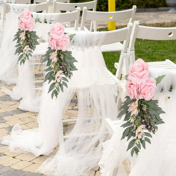 PATLOLLAV Wedding Aisle Decorations for Wedding Ceremony Pew Artificial Flowers Rose for Church Chair Back Floral with Eucalyptus Leaves and Ribbons for Wedding Ceremony Party Decor