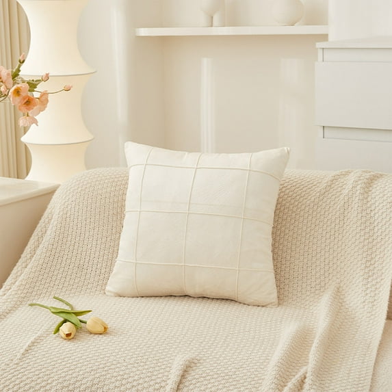 PATLOLLAV White Couch Throw Pillow Covers,Cushion Pillow Case,18x18 Inch Line Stripes Pattern Brush Cloth Pillow Covers for Sofa Living Room Velvet Pillow Cases