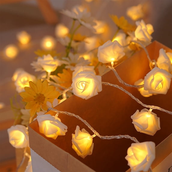 PATLOLLAV White LED Rose Flower String Lights,Fairy Lights for Bedroom 10 LED Battery Operated Flower Garland Light String Indoor Outdoor for Valentine's Day Birthday Party Christmas Decor