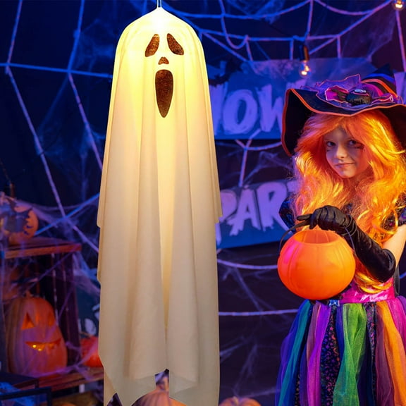 PATLOLLAV White Large Halloween Ghost Hanging Decorations,Luminous Ghost Hanging Lamp,Light Up Ghost Decor Halloween Hanging Ghosts with Led Lights for Halloween Outdoor Indoor Ornament