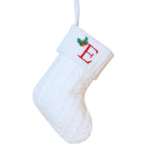 PATLOLLAV White Mini 26 Letters Stocking Gift Bag,White Christmas 26 Letters Knit Stockings with White Cuffs Cute Xmas Alphabet Decorations for Home Family Fireplace Hanging Gifts DIY