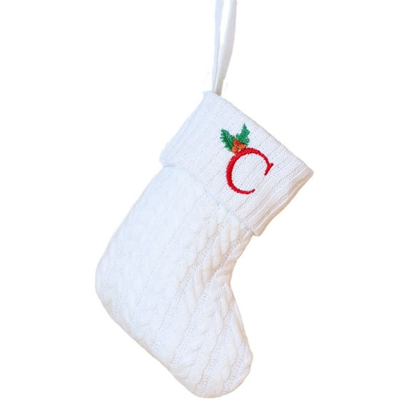PATLOLLAV White Mini 26 Letters Stocking Gift Bag,White Christmas 26 Letters Knit Stockings with White Cuffs Cute Xmas Alphabet Decorations for Home Family Fireplace Hanging Gifts DIY