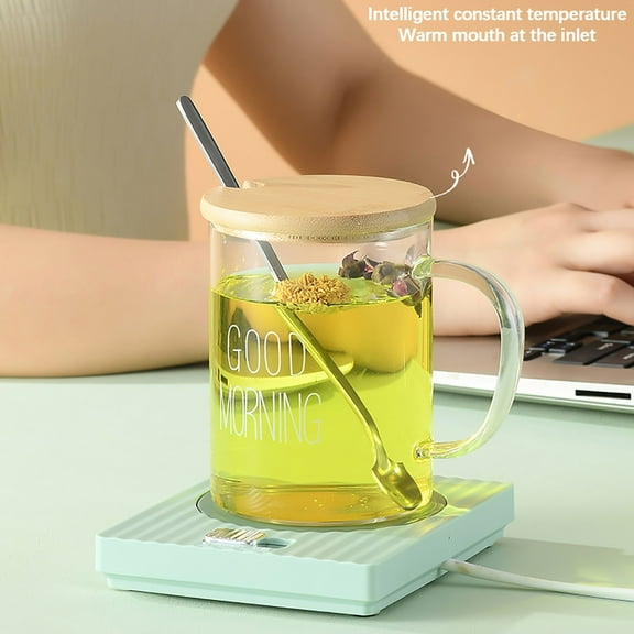 PATLOLLAV Winter Green Dual-Mode Heated Coaster with Adjustable Temperature Base,USB Cup Warmer Pad for Keeping Coffee,Tea, Milk,Beverages,and Candles at The Ideal Temperature