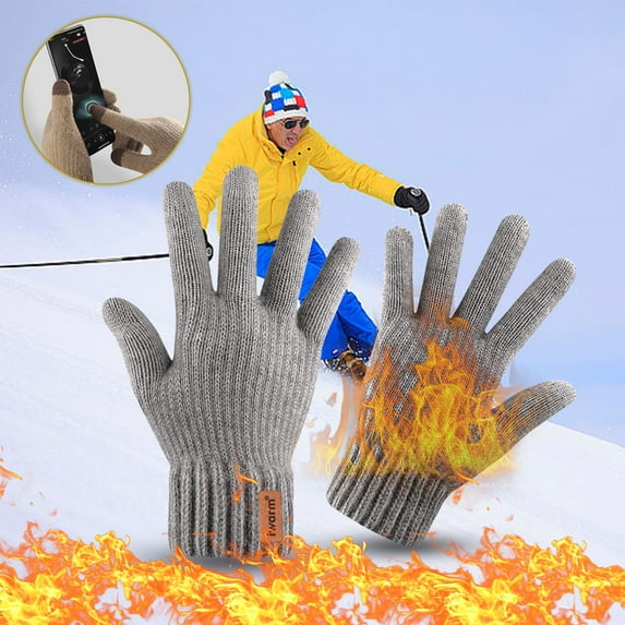 PATLOLLAV Winter Knit Winter Pile Gloves,Winter Knit Gloves for Men,Skiing Gloves Warm Wool Knit with Thermal Thinsulate Lined, Touchscreen Gloves Anti-Slip for Fishing Driving Skiing