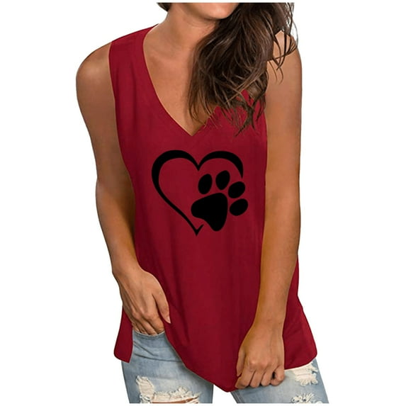 PATLOLLAV Women's,Womans Tops,Woman Casual Loose Solid Love Print V-Neck Sleeveless Tank Tops