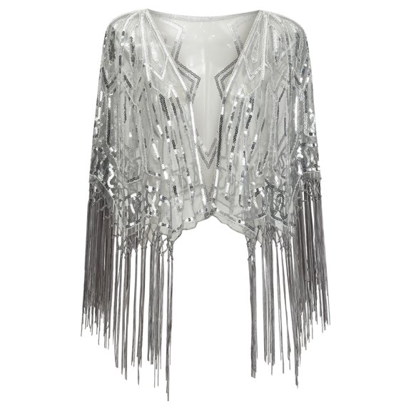 PATLOLLAV Womens 1920S Shawl Beaded Sequin Deco Evening Cape Bolero Flapper Cover Up