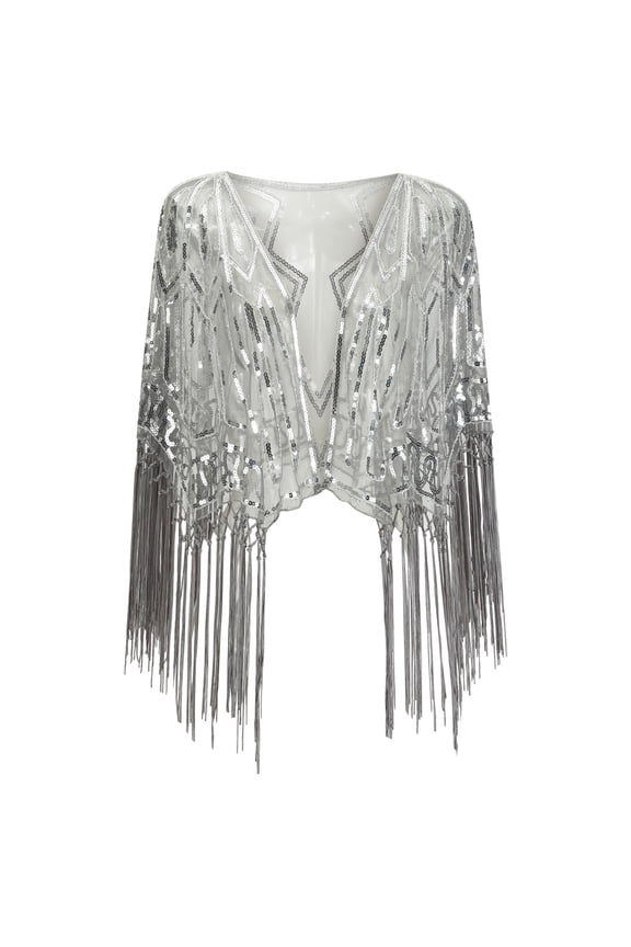PATLOLLAV Womens 1920S Shawl Beaded Sequin Deco Evening Cape Bolero Flapper Cover Up