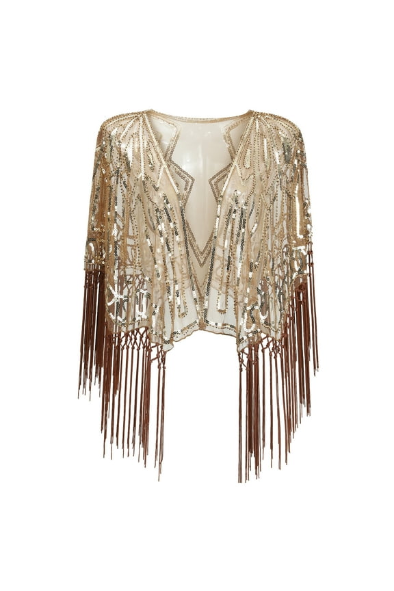 Womens 1920S Shawl Beaded Sequin Deco Evening Cape Bolero Flapper Cover Up