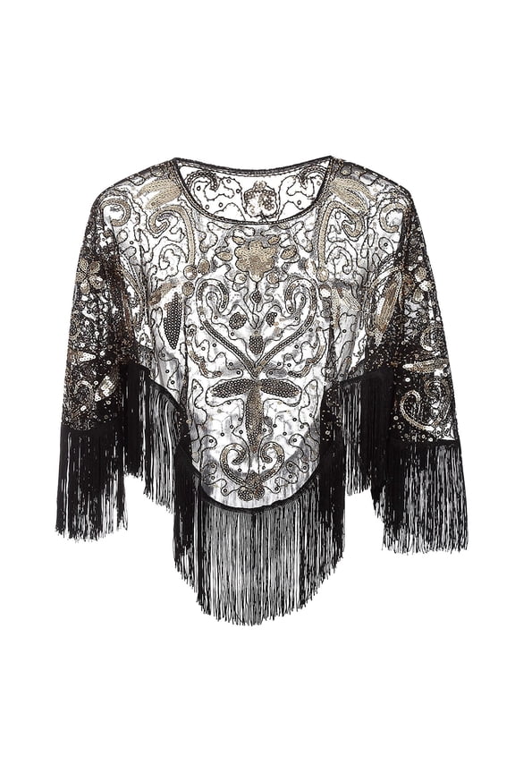 Women 1920S Shawl Beaded Sequin Deco Evening Cape Bolero Flapper Cover Up
