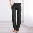 thumbnail image 1 of Patlollav Women Casual Cotton And Linen Solid Drawstring Elastic Waist Long Straight Pants, 1 of 5