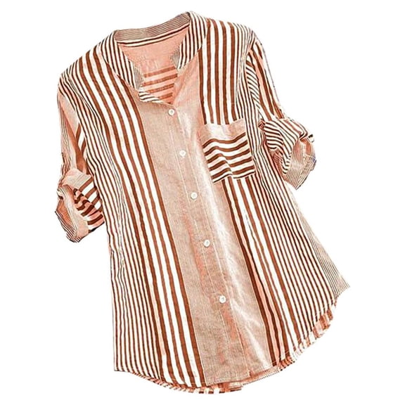 Patlollav Womens Plus Size Three Quarter Striped Print V-Neck Fit Tops T-Shirts Blouse