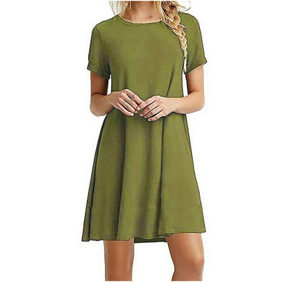 PATLOLLAV Womens Dresses,Fashion Women Casual Short Sleeve O-Neck Solid Ladies Loose Mini Dress