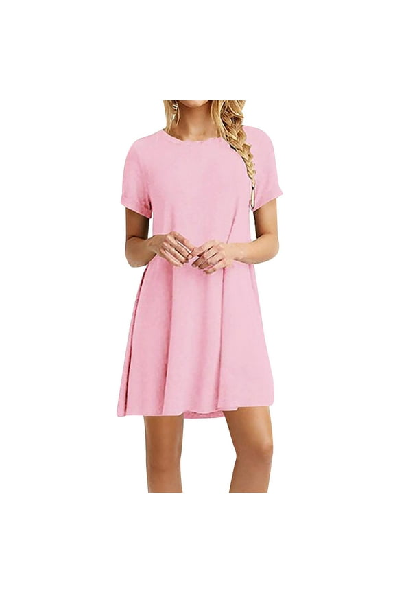 Womens Dresses,Fashion Women Casual Short Sleeve O-Neck Solid Ladies Loose Mini Dress