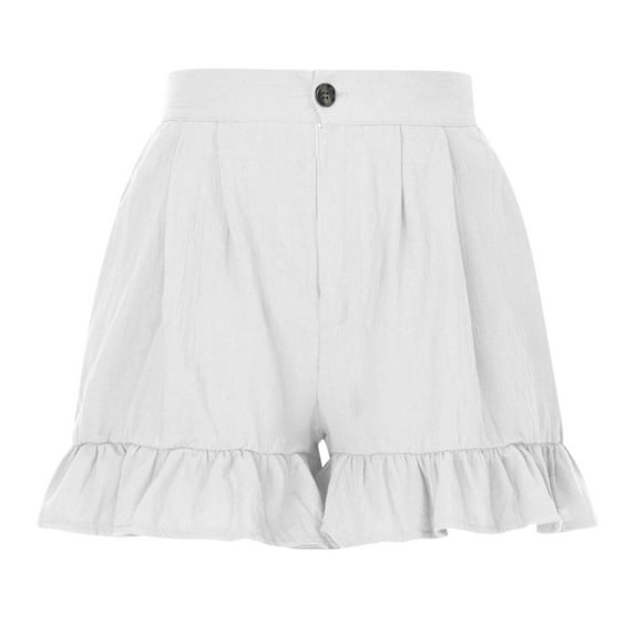 PATLOLLAV Womens Fashion Solid Color Casual Wide Leg Ruffle Loose High Waist Shorts Pants