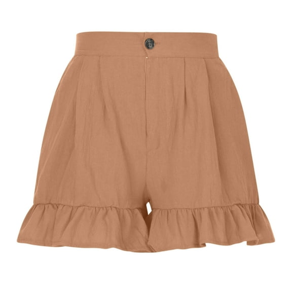 PATLOLLAV Womens Fashion Solid Color Casual Wide Leg Ruffle Loose High Waist Shorts Pants