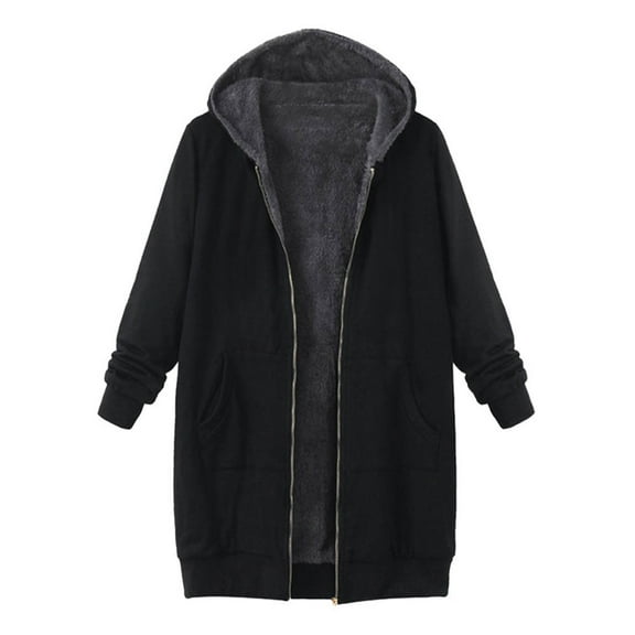 PATLOLLAV Womens Fleece Jackets Plus Size Coats Vintage Solid Hooded Zipper Long Sleeve Thick Coat Tops