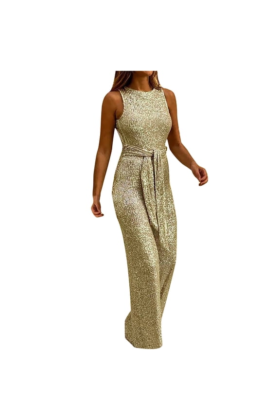 Womens Jumpsuits,Ladies Sexy Zipper Bandage Sequins Backless V-Neck Sleeveless Jumpsuit
