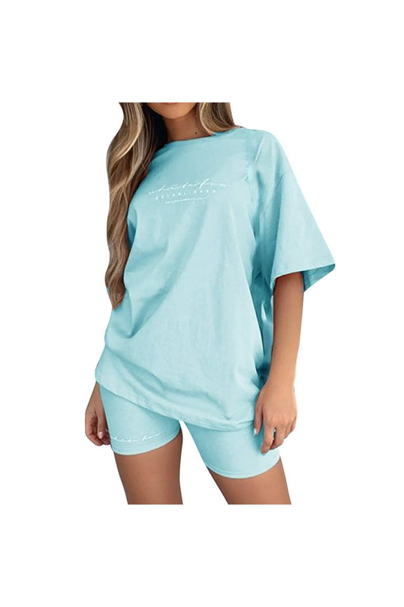 Womens Tops,Women Fashion Casual Summer Print Short Sleeve O-Neck Tops And Shorts Set